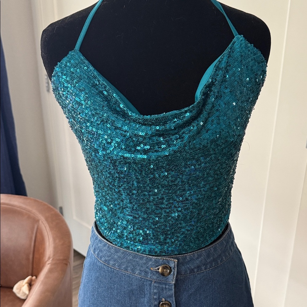 Wild Fable Turquoise Sequin Top